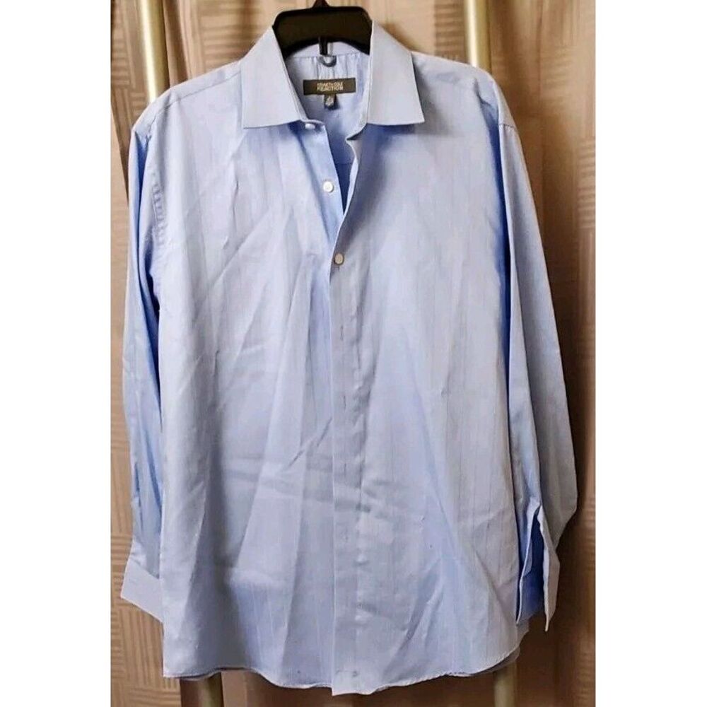 Kenneth Cole Reaction Mens Button Down Shirt Large 16.5 34/35 Blue‎ Long Sleeve
